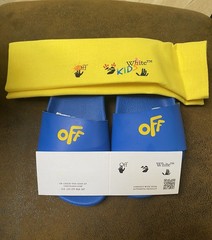 Off White Kids Slides Blue Yellow EU 33/34 US Size 2! New In Box, Dust Bag COA