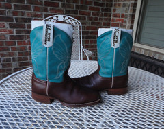 ANDERSON BEAN Kid’s Turquoise and Brown Square Toe Western Boots Size 1