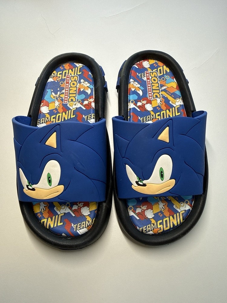 Sonic the Hedgehog Slides Kids Size 13 Blue Sandals Slip On EUC
