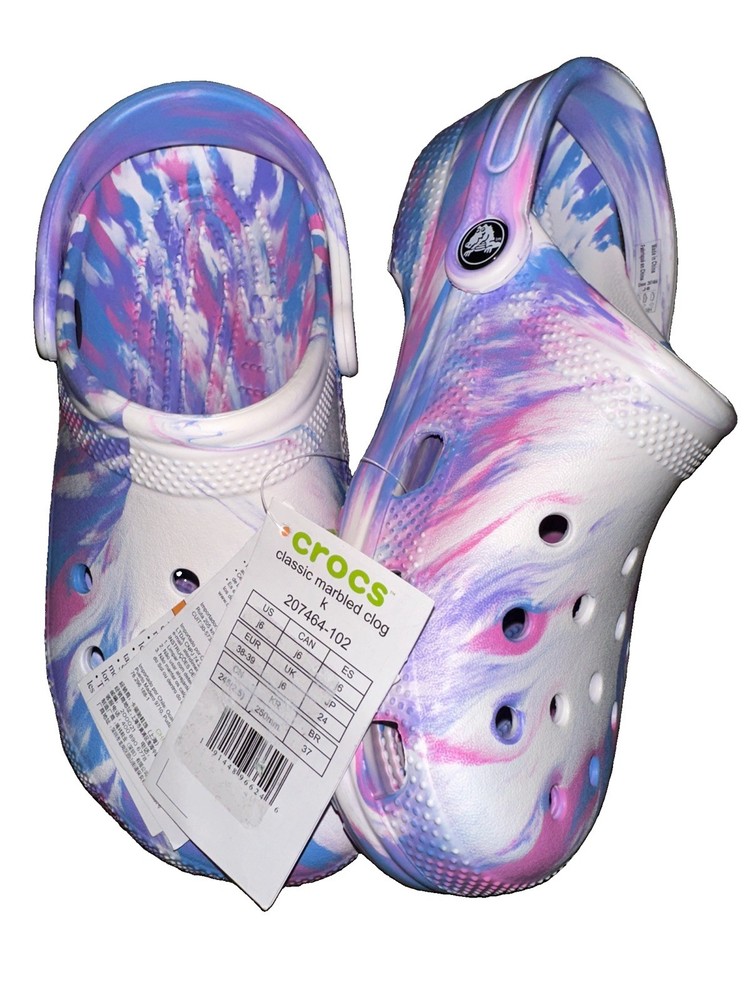 Crocs Classic Marbled Clog Kids Tie-Dye Multi Color J6 NWT