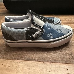 Vans Kids Classic Slip On Sneaker Patchwork Denim Navy/True White Size 11.5K NEW