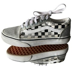 Vans Kids Old School Low Silver Black & White Checkerboard Skate Shoes Size 2