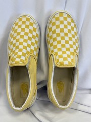Vans Classic Checkerboard Slip-On Canvas Comfort Sneakers Kids 6 Yellow White