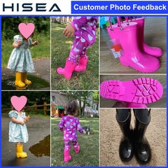 HISEA Kids Waterproof PVC Rain Boots Handles Outdoor Mud Playing Walking Wellies
