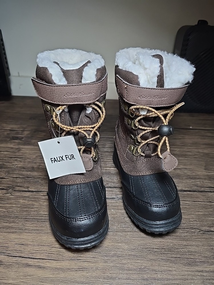 Eddie Bauer Winter Snow Boots Fleece Lined Kids Size 11 Brown New