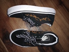 Vans Old Skool sneakers black- leopard print faux fur side Kids Size 13