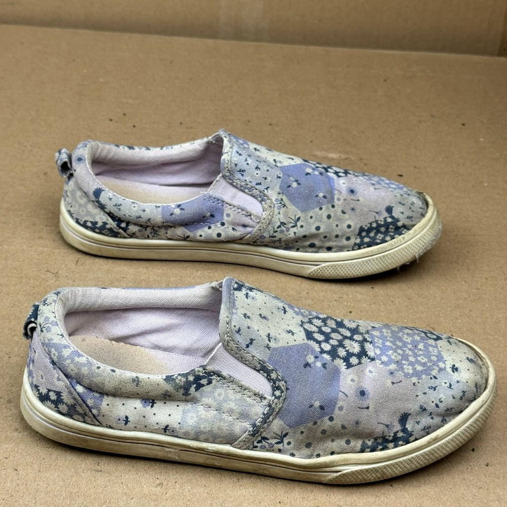 Cat & Jack Youth Size 4 Slip On Canvas Patchwork Floral Sneakers Shoes Purple