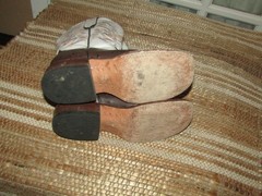 Tanner Mark Brown & White Leather Square Toe Cowboy Boots Youth Size 4 Mex 23