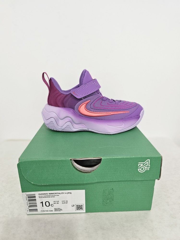 Nike Giannis Immortality 4 (PS) Kids Shoes Black Raspberry/Aster Pink Size 10C