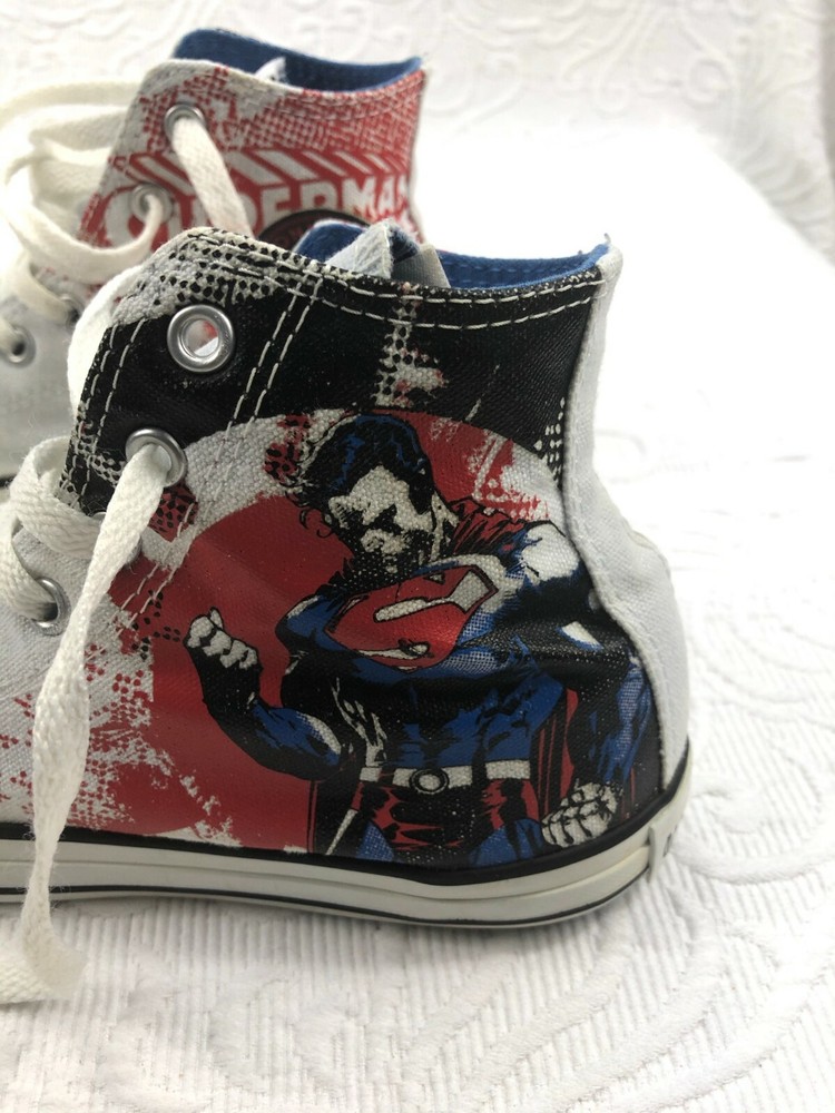 Converse All Star High Top Superman Sneakers – White – Youth Size 2 (pre-owned)