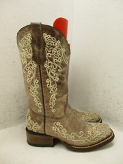 Corral Teens A2980 Western Light Brown Leather Square Toe Boots Teen Sz 2