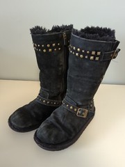 Ugg Australia Black Side Zip Suede Biker Moto Buckle Boots 1004952K Kids US 3