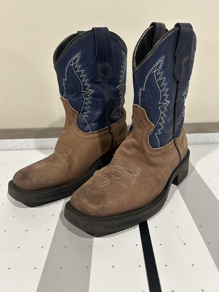 J.B.Dillon Leather Western Boots Kid Child 13 Brown & Blue Leather Fast Shipping