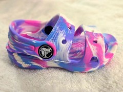 Crocs Classic Marbled Sandal Kids Size 3 Multicolor Pink Purple Blue Clog