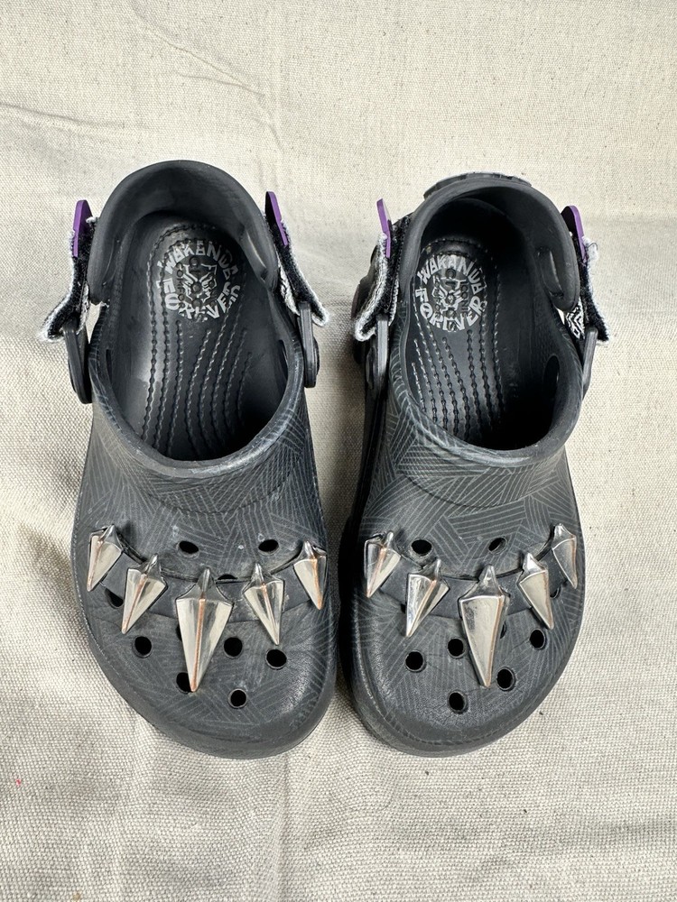 Crocs Kids J1 Black Panther Wakanda Forever Clog Black Purple Spikes Marvel Edit
