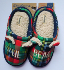 Kids Slippers Size 2 3 Lil Bear Plaid Dearfoams Memory Foam Slip Resistant