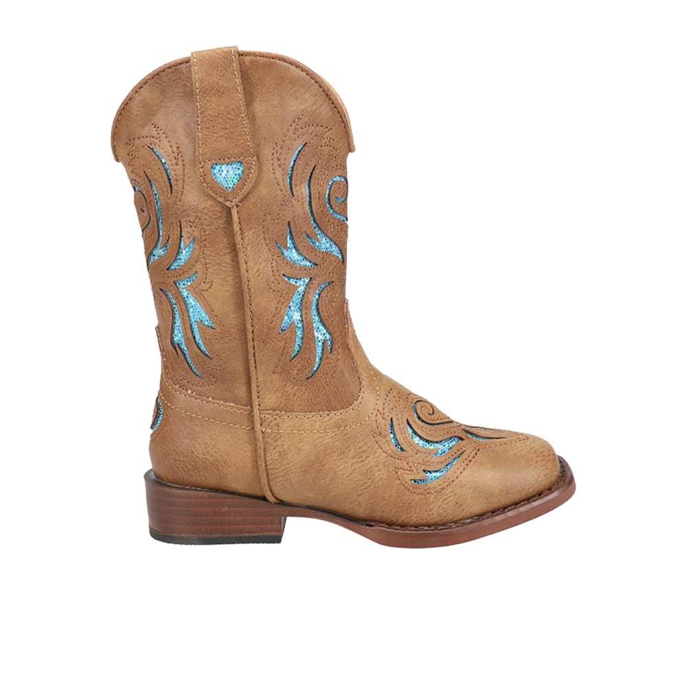 Roper Glitter Breeze Square Toe Cowboy Youth Girls Brown Casual Boots 09-018-19