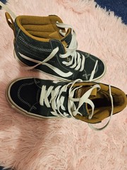 Kids High Top Sneakers Dark Green almost Black color White Brown Lace up Shoes