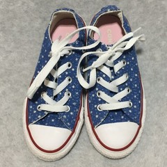 Converse All Star Chuck Taylor Low Top Double Tongue Kids Size 12 Blue with Dots