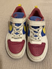 Nike Kids Low-Top Sneakers in White, Blue, Pink & Yellow. Size 13.5
