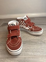 Vans Maroon White Checker High Top Skate Shoes Youth Size 1