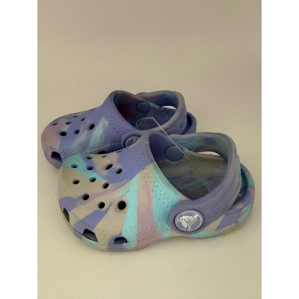 Crocs Kids Classic Clog Purple Blue Marble Swirl Slip On Shoes Size C4