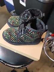 UGG T Neumel II Graphic Rainbow Stitch Black Suede Lace Up Boots Kids Size 10