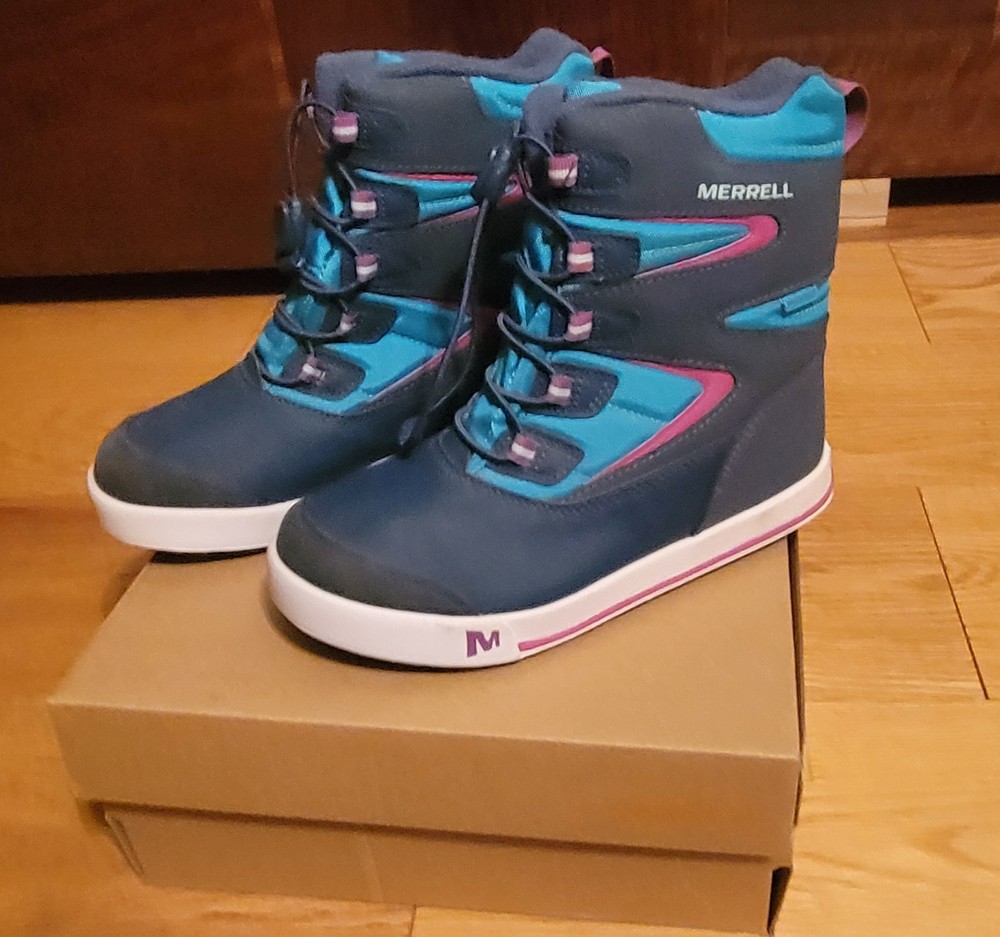 Merrell Kid’s Snow Winter Boots Bank 3.0 Waterproof Grey/Aqua Sz 4M Youth