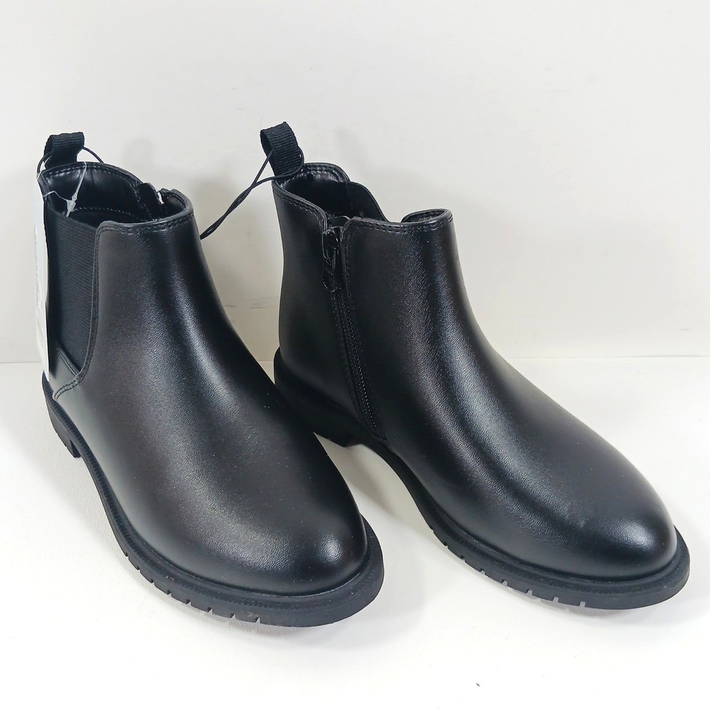 Cat & Jack Kids Black Chelsea Ankle Boots Side Zip Faux Leather Size 1 NEW