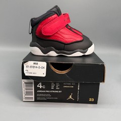 Jordan Pro Strong Kids 4C Black Red Hook & Loop Mid Athletic Sneakers Shoes NEW