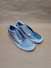 Vans Old Skool Juniors 6.5 Ombre Glitter, New Without Laces, Purple Blue Gold