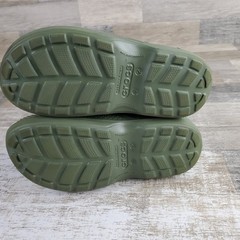 Crocs Handle It Kids Rain Boots Sz 2 Army Green Rubber Handles Slip On Round Toe