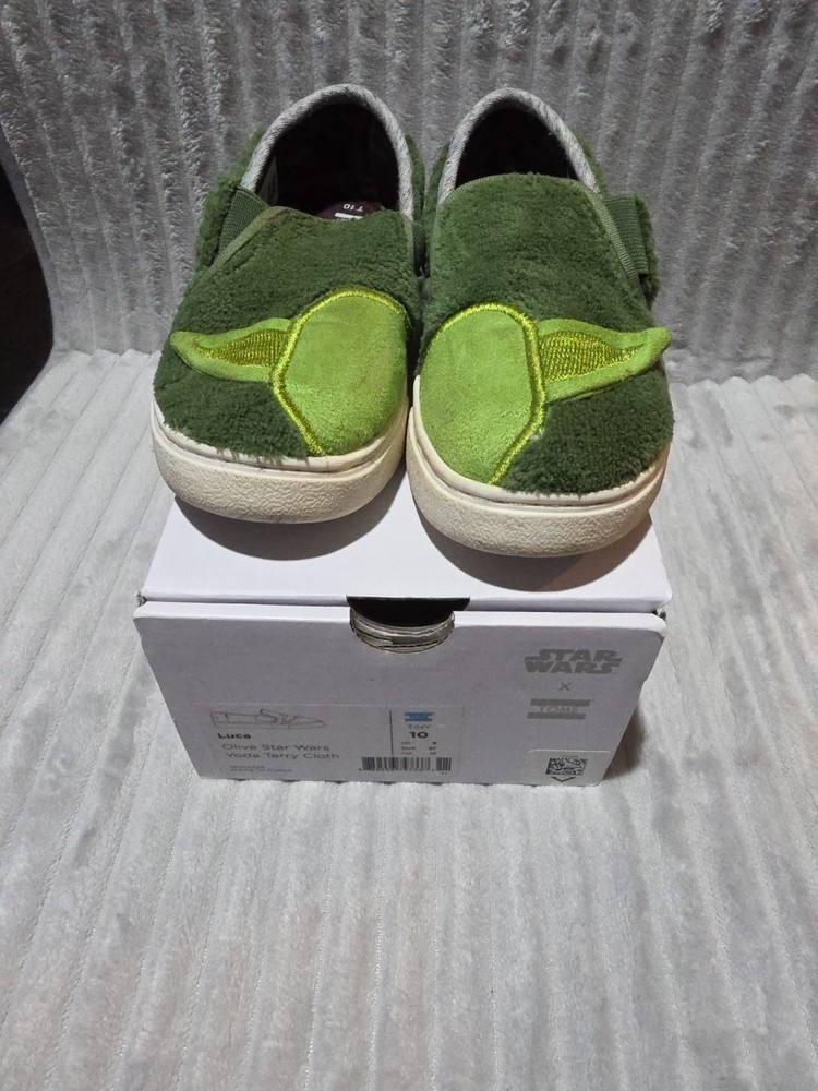 Toms Star Wars Olive Yoda Terry Cloth Sneaker Sz Tiny 10