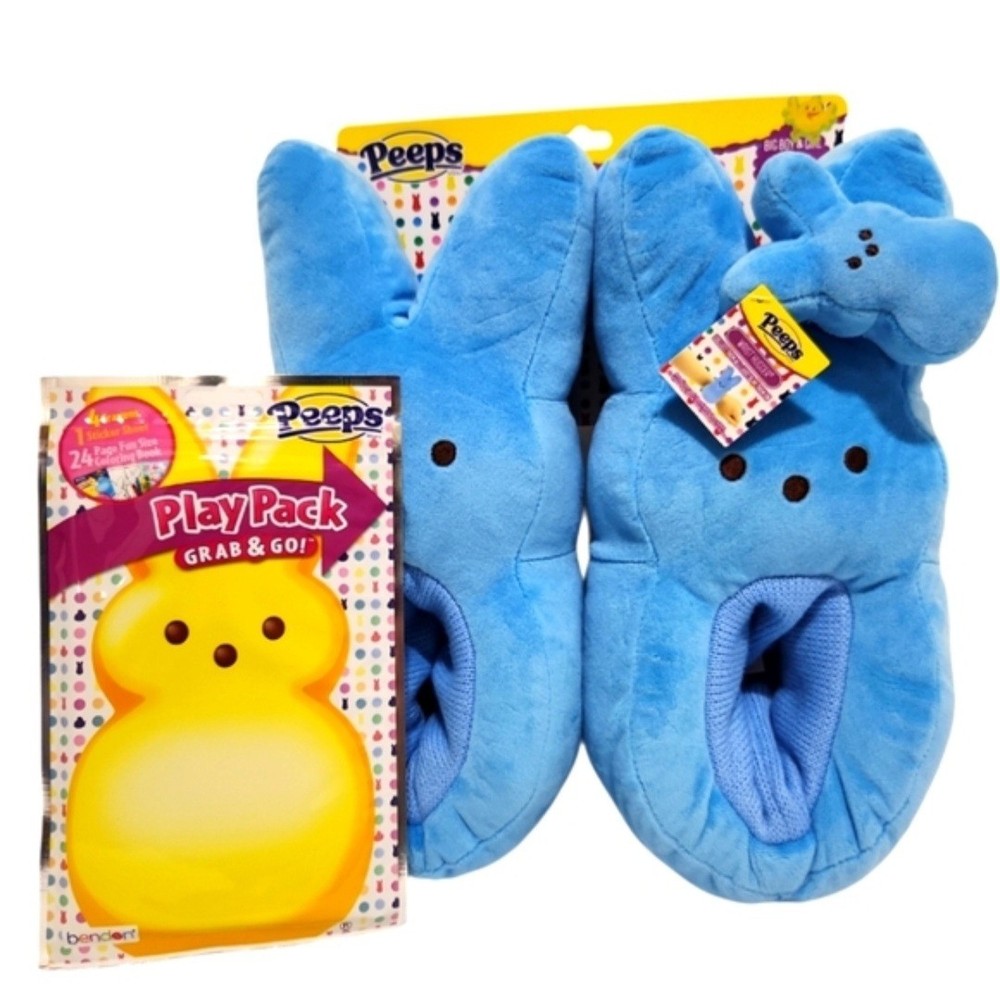 Kids Blue Easter Peeps Plush Slippers, Wristlet & PlayPack M(13-1)