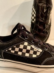 VANS Youth 12.5 Black Suede Canvas Checkerboard Inset & Heel, CLASSIC