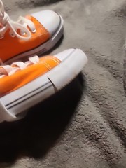 EpicStep Unisex Kids Shoe [Size 2] Orange Canvas Low Top Sneakers Stains