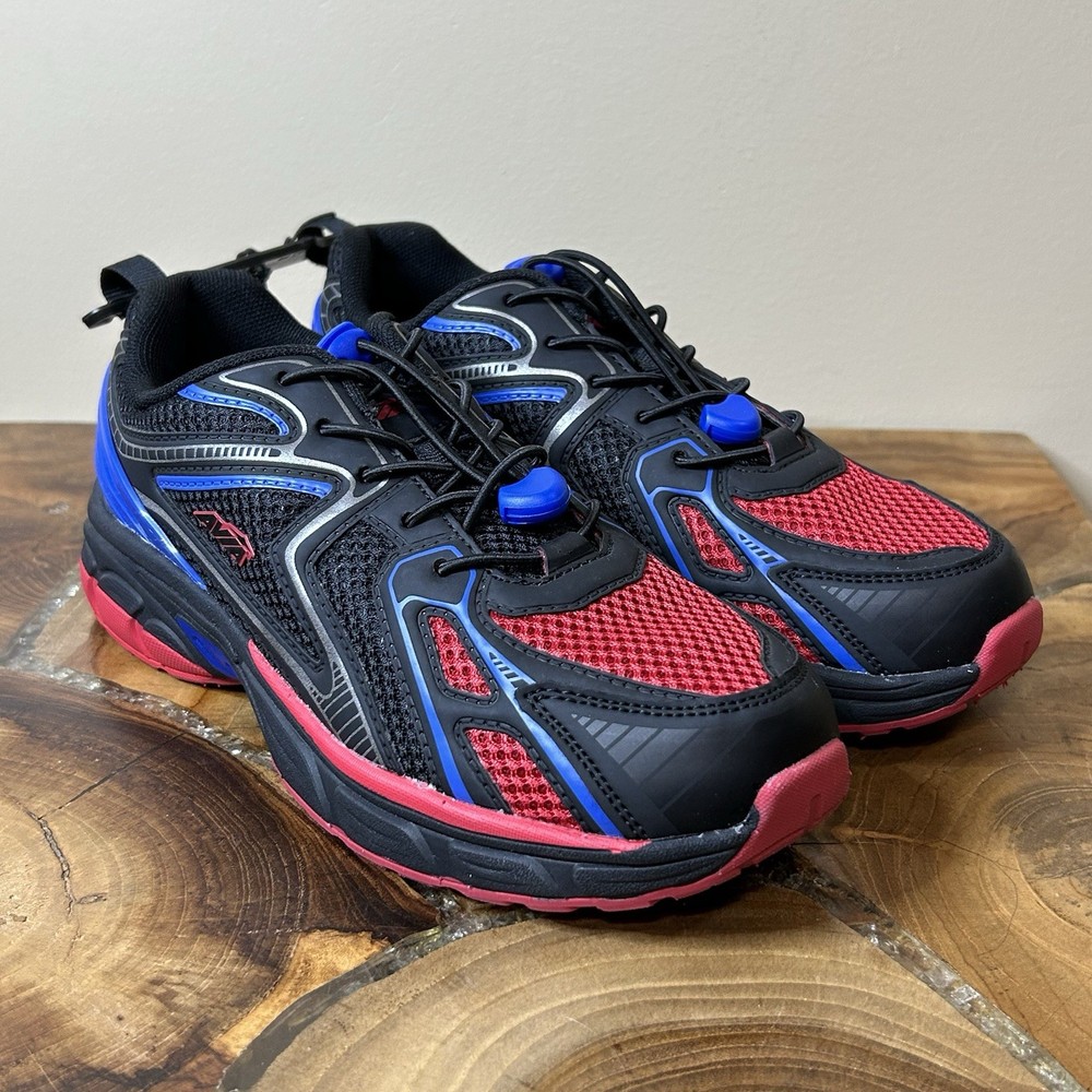 Avia Kids‘ Running Sneakers In Black Red and Blue with Bungee laces.Size 4 New