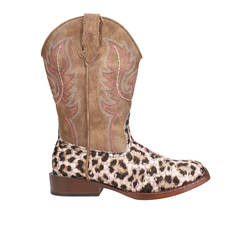 Roper Glitter Leopard Square Toe Cowboy Youth Girls Brown Casual Boots 09-018-1