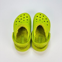 Crocs Classic Clogs Lime Green Faux Fur Lined Winter Warm Slip On Youth Size 9