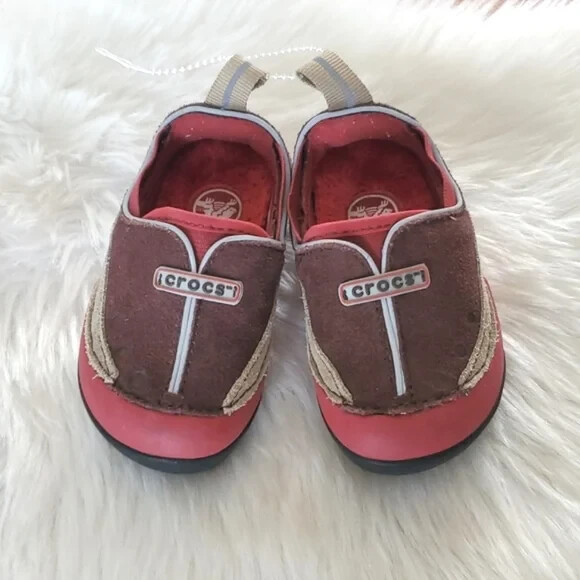 Crocs Toddler Red Brown Leather Non-Slip Slip On Shoes Sneakers sz 5