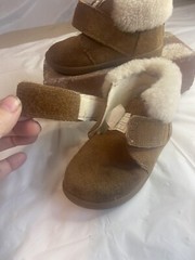 Kids UGG Brown Suede Booties with Fleece Lining-Adjustable Closure -Youth Size 7