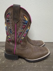 Ariat Quickdraw VentTek Brown Leather Square Toe Cowboy Boots Girls Boys Sz 12