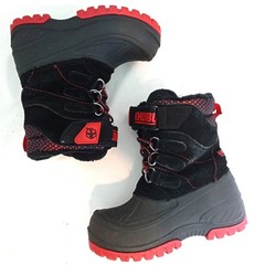 Khombu Hickory Kids Black Red Leather Faux Fur Lined Snow Boots Size 11M 801461