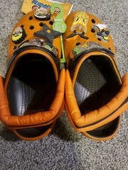 Naruto Shippuden CROCS Clogs Kids Toddler Size 12C Orange Black Slip On Shoes