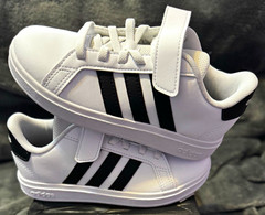 adidas Grand Court 2.0 Unisex Kids Low Top Hook & Loop Sneakers White/Black 12