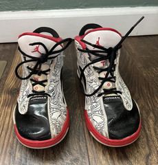 Air Jordan Dub Zero Kids 2Y White/Black/Red Mid Top Sneaker
