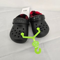 Crocs Classic Lined Buffalo Check Clog Black Red Plaid Kids Toddler C5 New