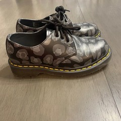 Dr. Martens 1461 Kids Size 3 Grey Skull Leopard Print Leather Lace Up Shoes