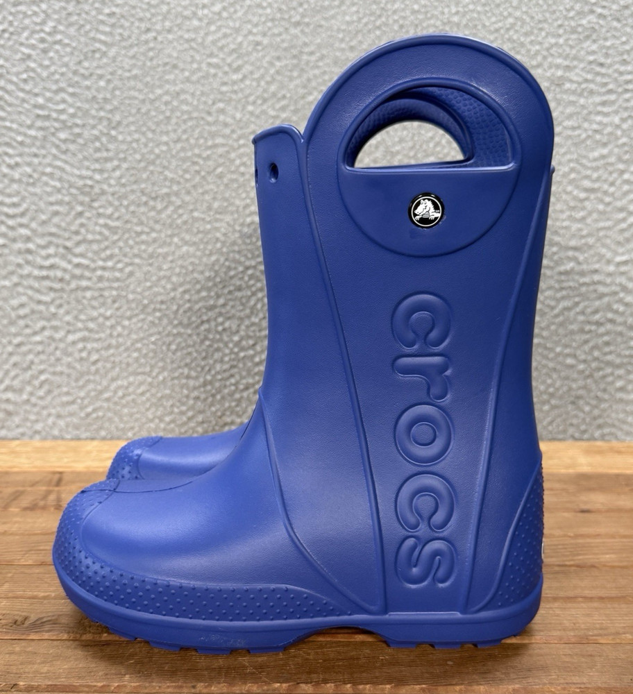 Crocs Boots Kids J3 Blue Handle It Rain Boot Pull On Waterproof Lightweight