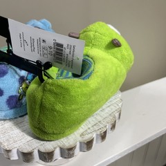 NWT Disney Pixar Monster Inc. Pull On Slippers Rubber Sole Kids 9-10 Blue/Green